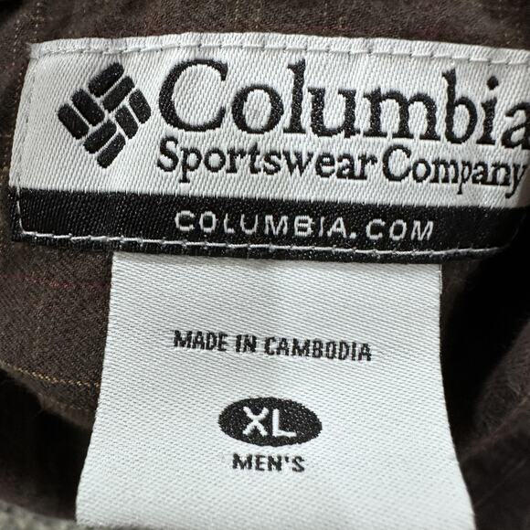 Columbia Shirt Mens XL Brown Plaid Button Down Long Sleeve 100% Cotton Hiking - Picture 8 of 10